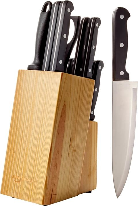 Amazon Basics 14-Piece High Carbon Stainless Steel Kitchen Knife Set with Full Tang Construction