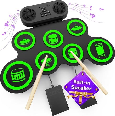 Electric Drum Set with Dual Speaker, Electronic Drum Pad and Sticks Kit Supports REC