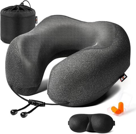 MLVOC Neck Pillow for Traveling, Upgraded 100% Pure Memory Foam Travel Neck Pillow for Airplane Flight Sleep